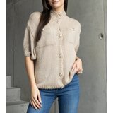 Gemre Women's dark beige short-sleeve sweater with decorative buttons Shela | Shoptok.si
