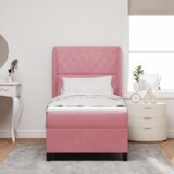  Box Spring Postelja z Blazino Roza 90x200 cm Žamet, (22051450) | Shoptok.si
