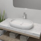 vidaXL Umivalnik z izmenično pipo keramika ovalna bele barve, (21409188) | Shoptok.si