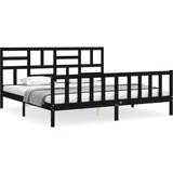 The Living Store Posteljni okvir z vzglavjem črn 200x200 cm trden les - Posteljni Okvir, (21524444) | Shoptok.si