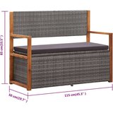  Klupa za pohranu 115 cm od poliratana i bagremovog drva siva | shoptok.hr