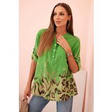 Kesi Włoski Women's cotton shirt with rolled-up sleeves and animal pattern green | shoptok.hr