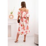 Kesi Włoski Women's dress with a frill and bare shoulders with flowers red | shoptok.hr