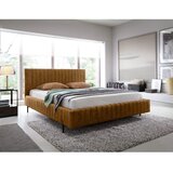 ELTAP Oker rumena oblazinjena zakonska postelja s prostorom za shranjevanje z letvenim dnom 160x200 cm Plissa – | Shoptok.si