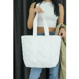 Madamra White Women's Quilted Pattern Puffy Bag