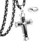 IZMAEL Muška Ogrlica s Križem MJ-38723 - Crna / Srebrna / 60cm | shoptok.hr