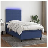  Box spring postelja z vzmetnico LED modra 90x200 cm blago | Shoptok.si