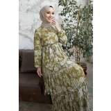 InStyle Layered Pleats Chiffon Hijab Dress - Oil Green for Mother cene