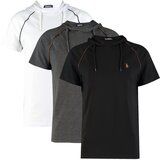 Dewberry TRIPLE SET T8570 HOODED MEN'S T-SHIRT-BLACK-WHITE-ANTHRACITE | shoptok.hr