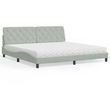 vidaXL Postelja z vzmetnico svetlo siva 200x200 cm žamet | Shoptok.si