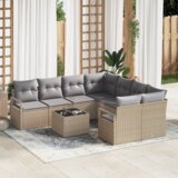 vidaXL 9-delni set vrtnega kavča s blazinami bež poly ratan | Shoptok.si
