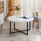 HOMCOM Okrogla kavna mizica iz MDF z marmornim učinkom in kovinskimi nogami, Φ80x45 cm, bela, (20755622) | Shoptok.si