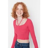 Trendyol Fuchsia Crop Tie Corduroy Knitted Blouse | Shoptok.si