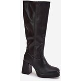 Boto Ladies Knee High Boots With Zipper Block Heel Black Selvia | shoptok.hr