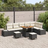 vidaXL 9-delni vrtni kavč komplet z blazinami Črna Poli ratan Acacia | Shoptok.si