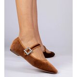 Gemre Brown women's suede ballet flats with a buckle Kvitta | shoptok.hr
