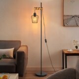 Nettlife Dnevna tlačna svetilka iz lesa: Vintage stoječa svetilka, črna dnevna svetilka, stoječa svetilka z ušesom E27, višina 146 cm (brez žar, (5000491650) Cene