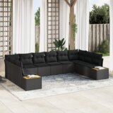 vidaXL set vrtnih kauča od 10 dijelova s jastučićima Crni Poli ratan Akacija | shoptok.hr