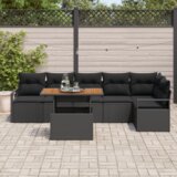 vidaXL 7-delni set vrtnih kavčev z blazinami črn poli ratan | Shoptok.si