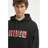 Hugo Bombažen pulover moški, črna barva, s kapuco, 50516655