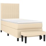 vidaXL Box spring postelja z vzmetnico krem 100x200 cm blago | Shoptok.si