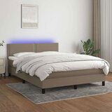  Box spring postelja z vzmetnico LED taupe 140x200 cm blago, (20790310) Cene