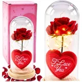 Rose in Dome with LED Lighting Red with Heart 18.5x8cm