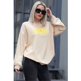 Madmext Beige Crew Neck Printed Sweatshirt