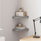  Plutajuće kutne police 2 kom sjajne sive 25 x 25 x 3,8 cm MDF | shoptok.hr