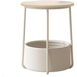 Songmics majhna okrogla klubska mizica, stranska mizica s košaro iz blaga, shramba za dnevno sobo, spalnico, nočna omarica, moderen stil, krem in bela LET223K67, (21388876) | Shoptok.si