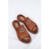 Zazoo Elegant Women's Leather Slippers With Decoration 3008 Camel | Shoptok.si