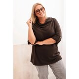 Kesi Włoski Women's Plus Size blouse with cotton in a loose fit with a water neckline brown Cene