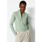 Trendyol Mint Soft Textured Zippered Knitwear Cardigan | Shoptok.si