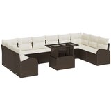 vidaXL 11-delni set vrtne sofe z blazinami Rjava poli ratan, 2-sedežna vrtna sofa z shrambo in blazinami Rjava poli ratan | Shoptok.si