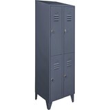 Wolf Garderobna omara s poševnim vrhom, polvisoki predelki, skupna širina 600 mm, 4 predelki, modro siva RAL 7031 | Shoptok.si