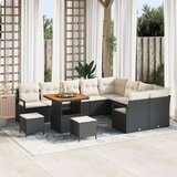 12 kom. vrtni sofa set s jastučićima crni poli ratan akacija dvosed vrtna sofa s prostorom za odlaganje i jastučićima crni poli | shoptok.hr