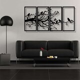 Wallxpert metalni zidni ukras 5438, grana sa pticama u 4 panela, 120 x 60 cm, crni Cene