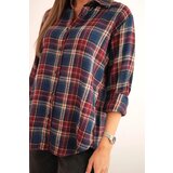 Kesi Włoski Women's cotton plaid shirt with a longer back navy | shoptok.hr