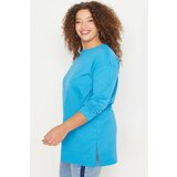 Trendyol Curve Blue Slit Detailed Thin Knitted Sweatshirt Cene