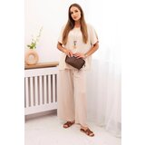 Kesi Włoski Women's set with a loose blouse and wide pants beige | shoptok.hr