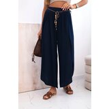 Kesi Włoski Women's viscose trousers with leg slit navy blue | shoptok.hr