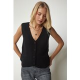  Women's Black Buttoned Knitwear Vest | shoptok.hr