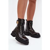 Boto Lacquered ankle boots workers women's with golden detail insulated black Fiorena Cijene