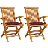 Maison Chic Vrtni stoli - Stol za vrt z vinsko rdečimi blazinami 2 kosa trdna tikovina JS2591, (21877006) | Shoptok.si