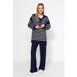 Trendyol Navy Blue Striped Collar With Tie Detailed Sweater-Pants | Shoptok.si