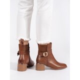 Shelvt Brown women's ankle boots on a heel with a buckle | Eponuda.ba
