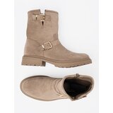 Shelvt Beige suede ankle boots with decorative buckles | Shoptok.si