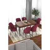 Hanah home trpezarijski set Via, sto na razvlačenje i 6 stolica, ploča u dekoru drveta Baroque, bordo tkanina Jerry | Eponuda.com