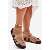 Boto Eco suede women's sandals with Velcro dark beige Valpera | ePonuda.com