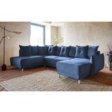 Miuform temno modra raztegljiva kotna sedežna garnitura iz rebrastega žameta (levi kot/v obliki črke "u") lazy lukka – | Shoptok.si
